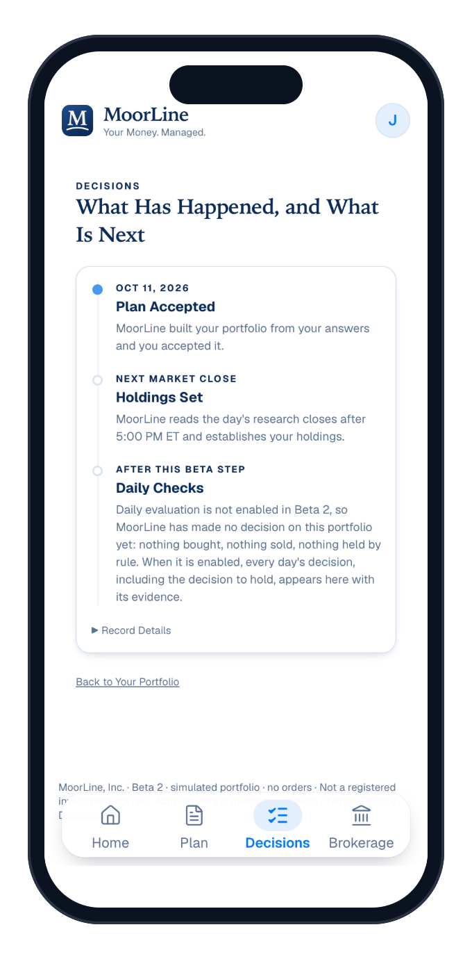 The decisions page
