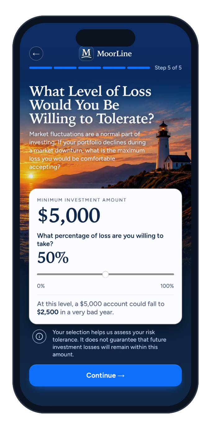 The loss tolerance slider in sign-up